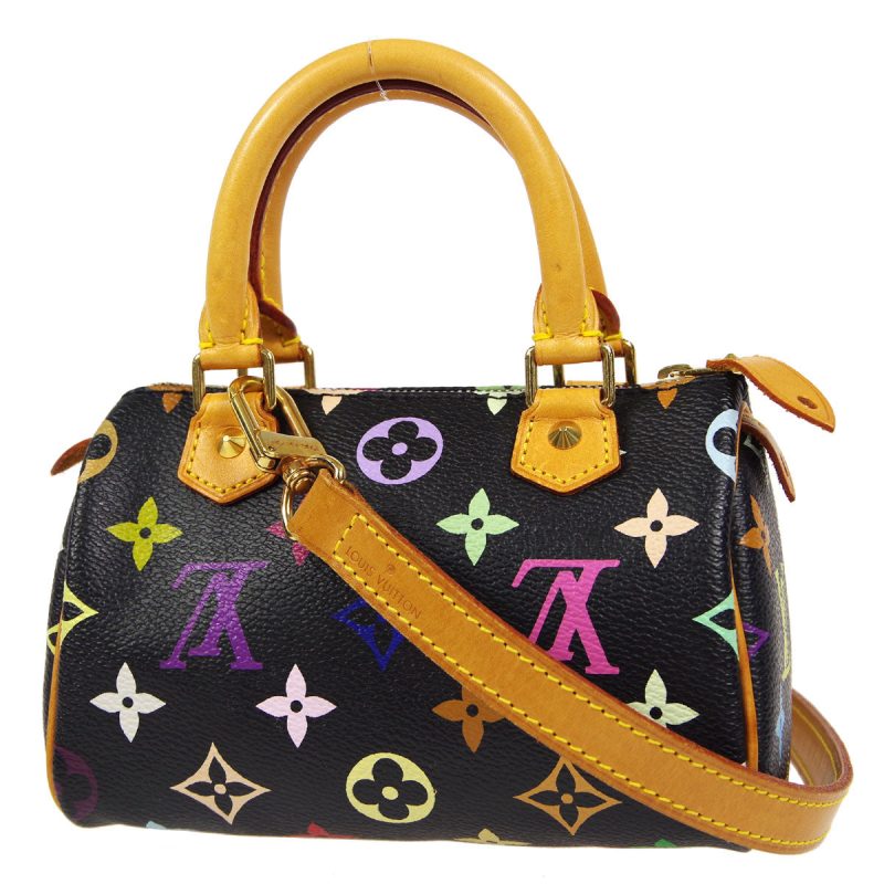 LOUIS VUITTON Mini Speedy 2way Shoulder Handbag Black Multicolor M92644 78466