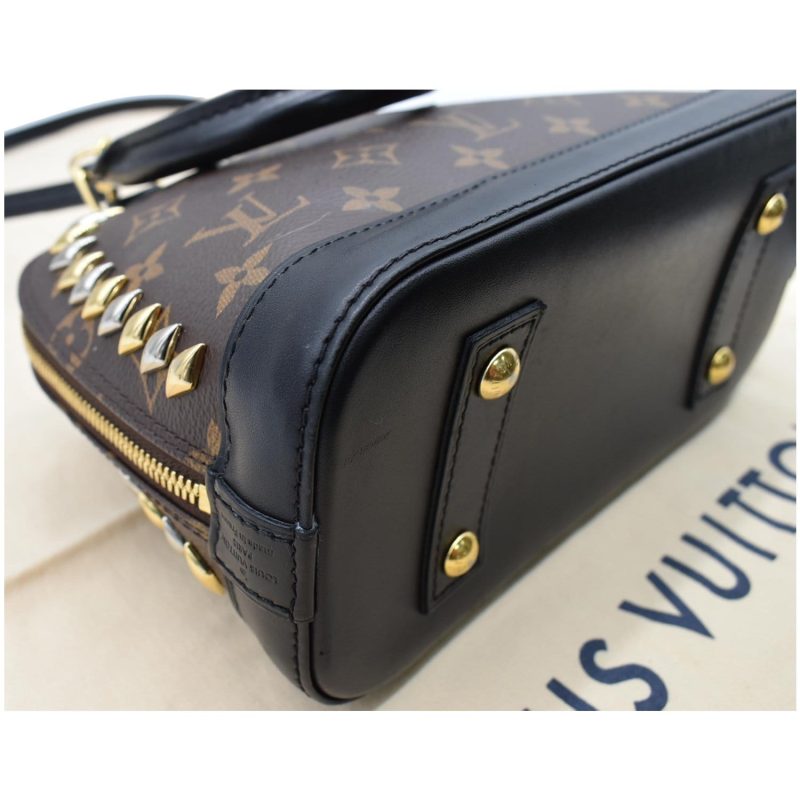 LOUIS VUITTON Studded Alma BB Monogram Macassar Canvas Crossbody Bag Brown - Image 6