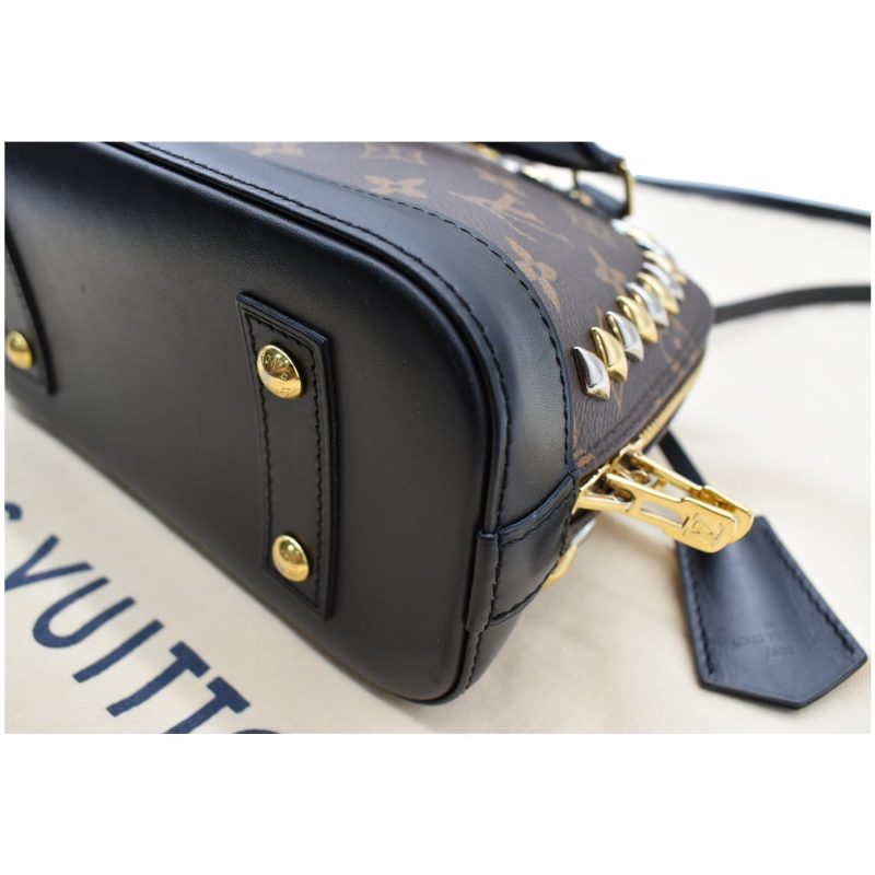 LOUIS VUITTON Studded Alma BB Monogram Macassar Canvas Crossbody Bag Brown - Image 7