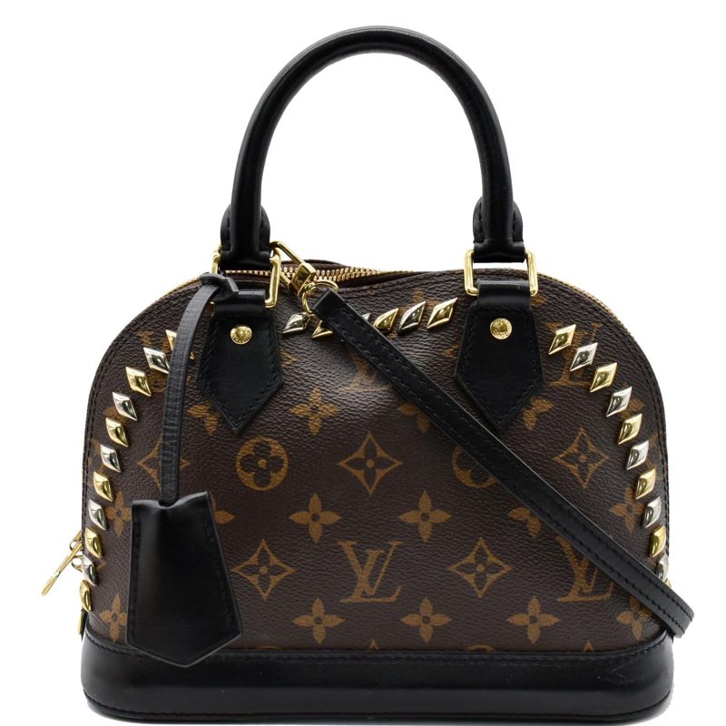 LOUIS VUITTON Studded Alma BB Monogram Macassar Canvas Crossbody Bag Brown - Image 14