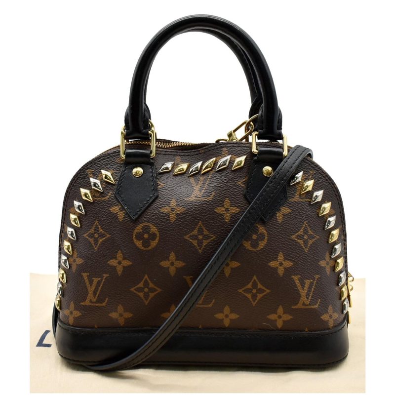 LOUIS VUITTON Studded Alma BB Monogram Macassar Canvas Crossbody Bag Brown - Image 2