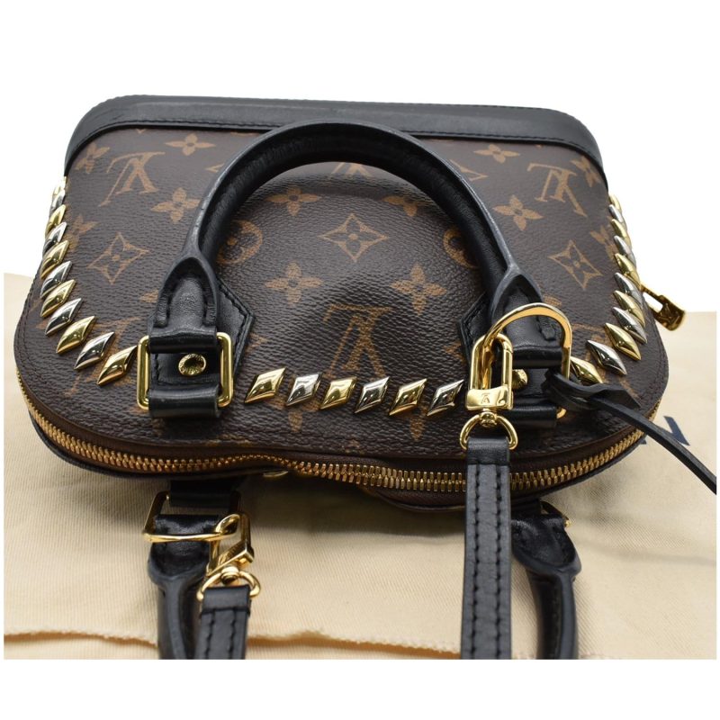 LOUIS VUITTON Studded Alma BB Monogram Macassar Canvas Crossbody Bag Brown - Image 3