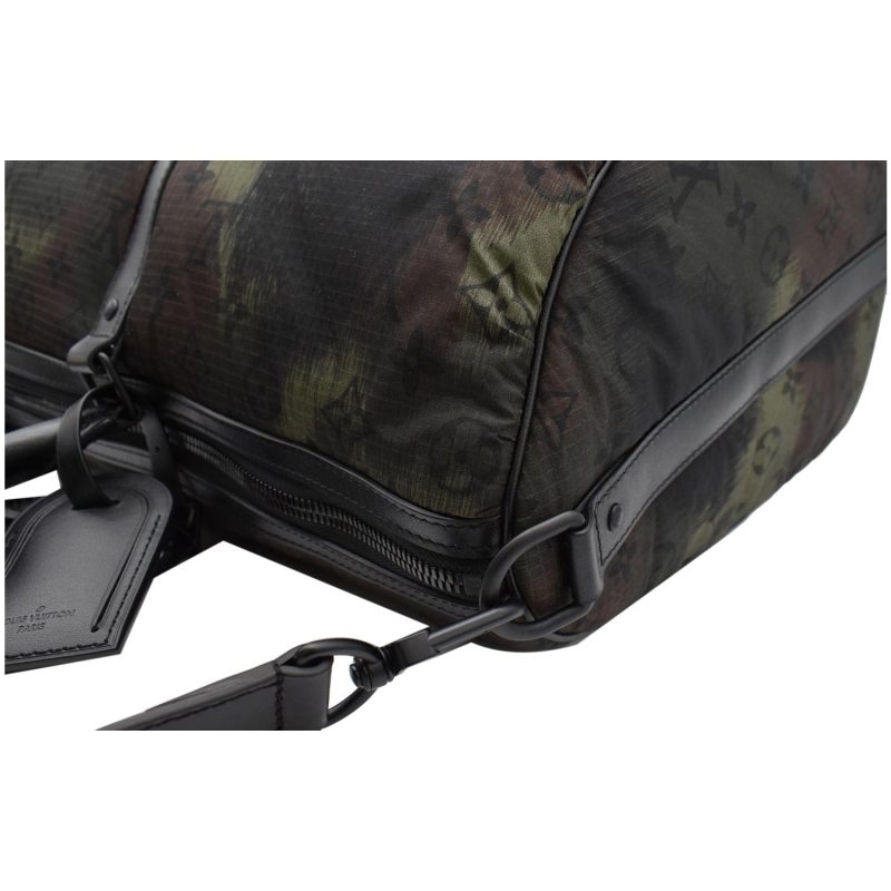 LOUIS VUITTON Keepall 50 Bandouliere Camouflage Nylon Monogram Travel Bag Black - Image 4