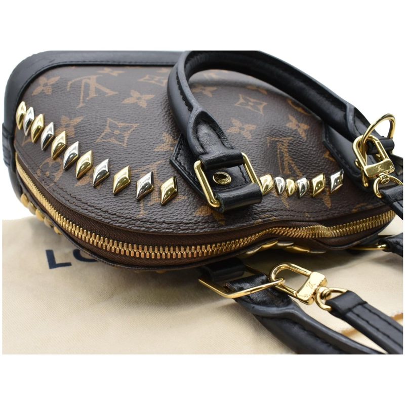 LOUIS VUITTON Studded Alma BB Monogram Macassar Canvas Crossbody Bag Brown - Image 4