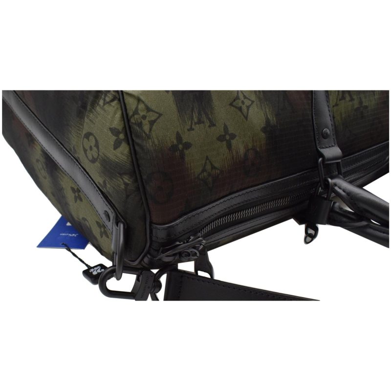 LOUIS VUITTON Keepall 50 Bandouliere Camouflage Nylon Monogram Travel Bag Black - Image 3