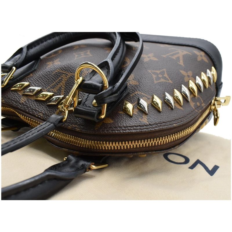 LOUIS VUITTON Studded Alma BB Monogram Macassar Canvas Crossbody Bag Brown - Image 5