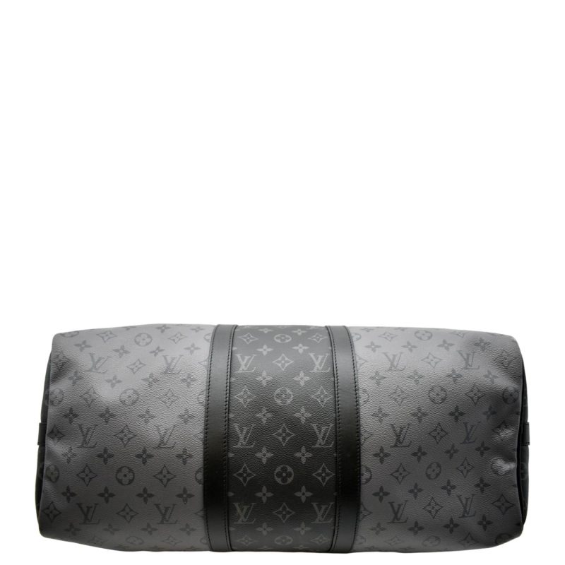 LOUIS VUITTON Keepall 50 Bandouliere Monogram Eclipse Canvas Travel Bag Black - Image 7