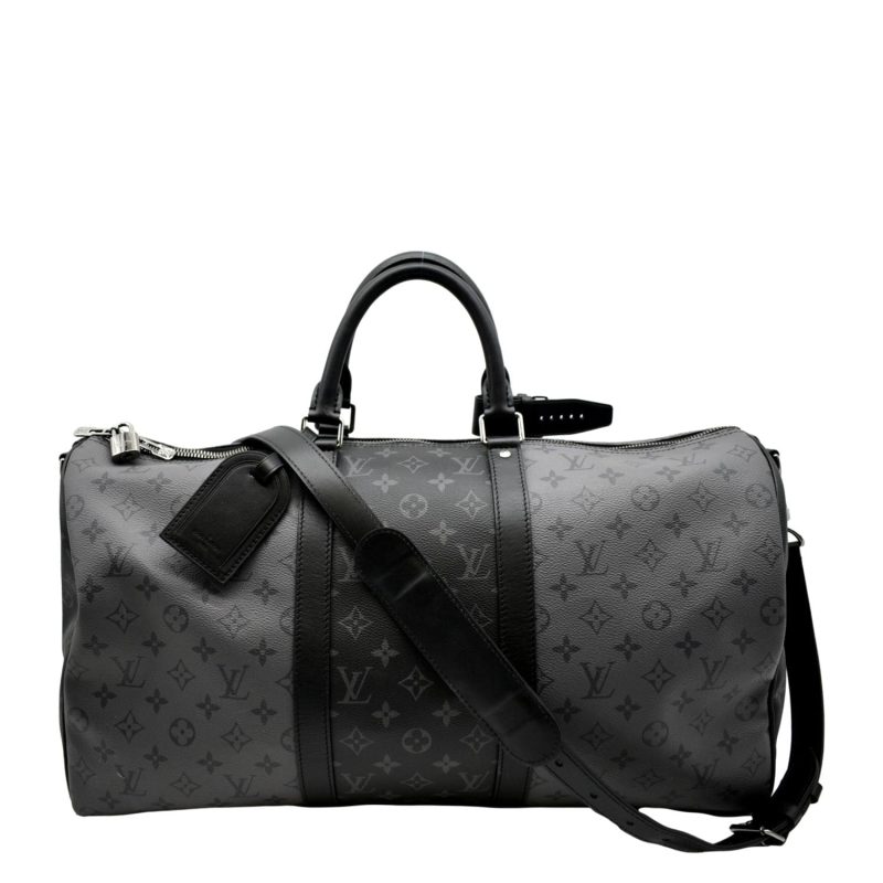LOUIS VUITTON Keepall 50 Bandouliere Monogram Eclipse Canvas Travel Bag Black - Image 10