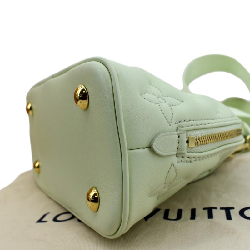 LOUIS VUITTON Alma BB Bubblegram Quilted Leather Satchel Crossbody Bag Green - Image 6