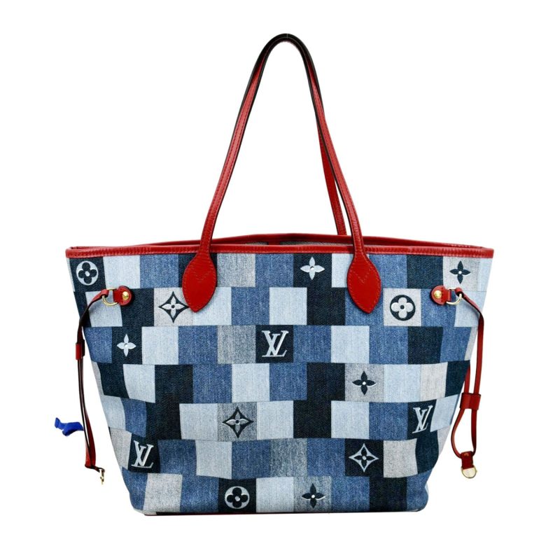 LOUIS VUITTON Neverfull MM Patchwork Monogram Denim Shoulder Bag Blue - Image 10