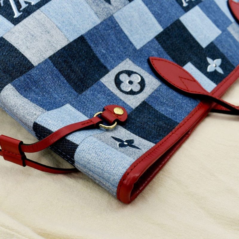 LOUIS VUITTON Neverfull MM Patchwork Monogram Denim Shoulder Bag Blue - Image 3