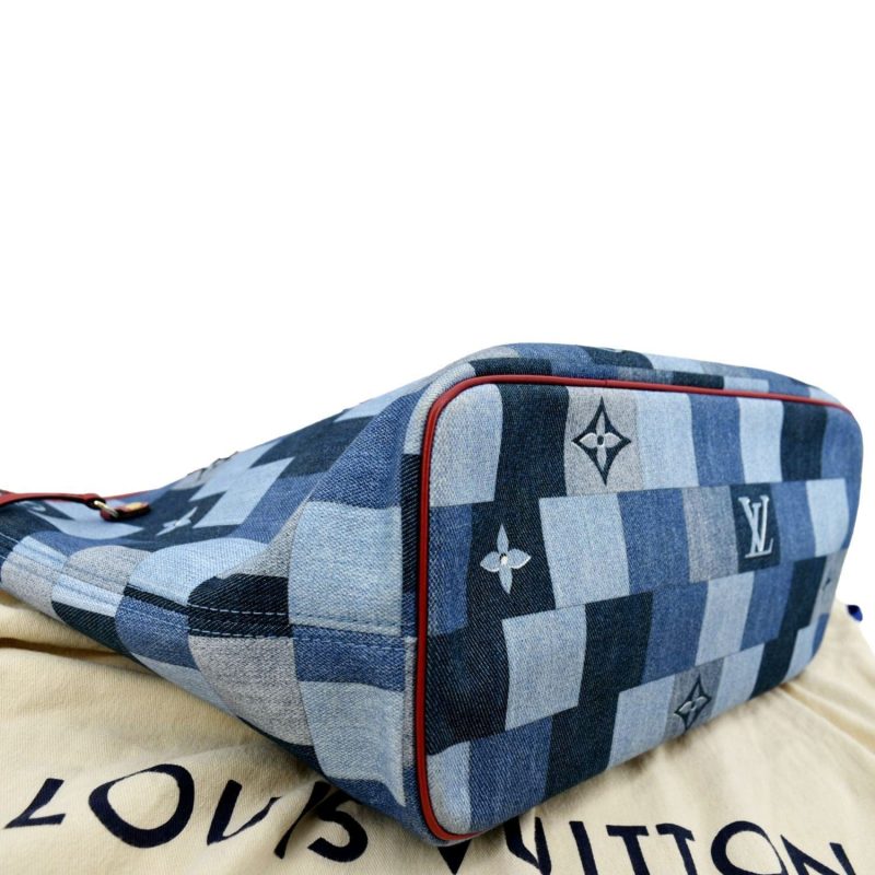 LOUIS VUITTON Neverfull MM Patchwork Monogram Denim Shoulder Bag Blue - Image 5