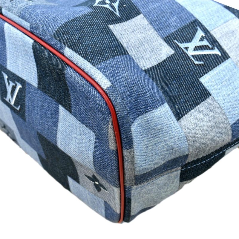LOUIS VUITTON Neverfull MM Patchwork Monogram Denim Shoulder Bag Blue - Image 6