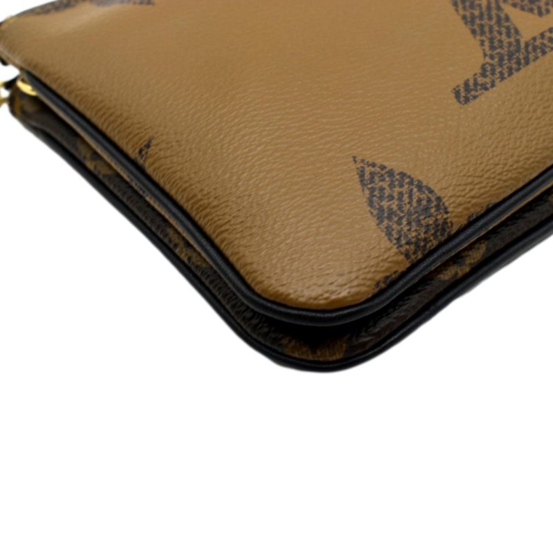 LOUIS VUITTON Double Zip Pochette Reverse Monogram Giant Crossbody Bag Brown - Image 7