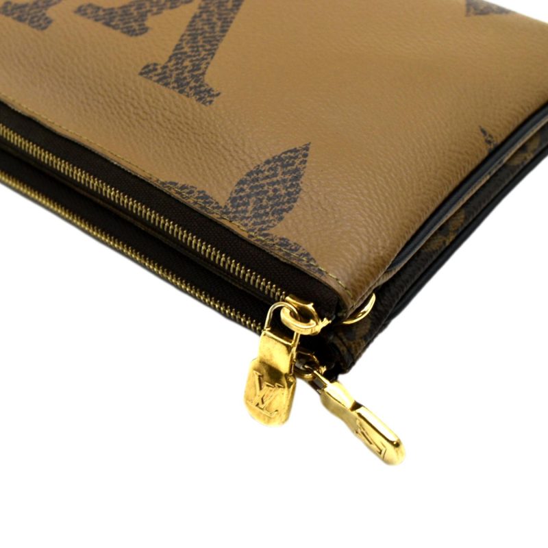 LOUIS VUITTON Double Zip Pochette Reverse Monogram Giant Crossbody Bag Brown - Image 4