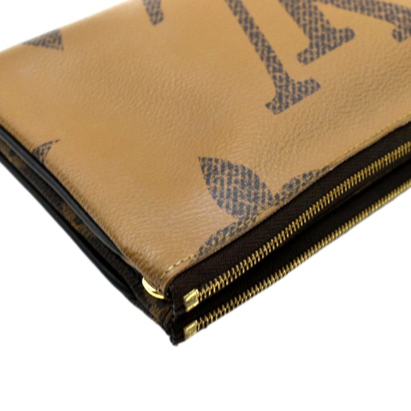 LOUIS VUITTON Double Zip Pochette Reverse Monogram Giant Crossbody Bag Brown - Image 5