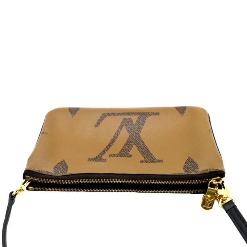LOUIS VUITTON Double Zip Pochette Reverse Monogram Giant Crossbody Bag Brown - Image 3