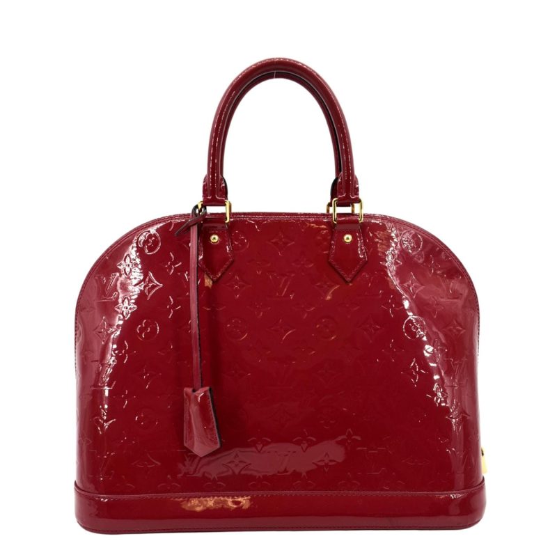 LOUIS VUITTON Alma GM Monogram Vernis Leather Satchel Bag Red - Image 2