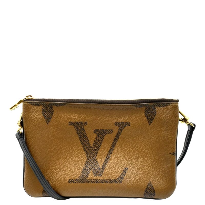 LOUIS VUITTON Double Zip Pochette Reverse Monogram Giant Crossbody Bag Brown - Image 11
