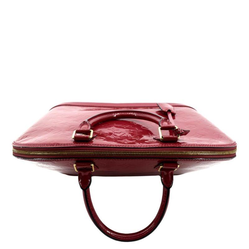LOUIS VUITTON Alma GM Monogram Vernis Leather Satchel Bag Red - Image 3