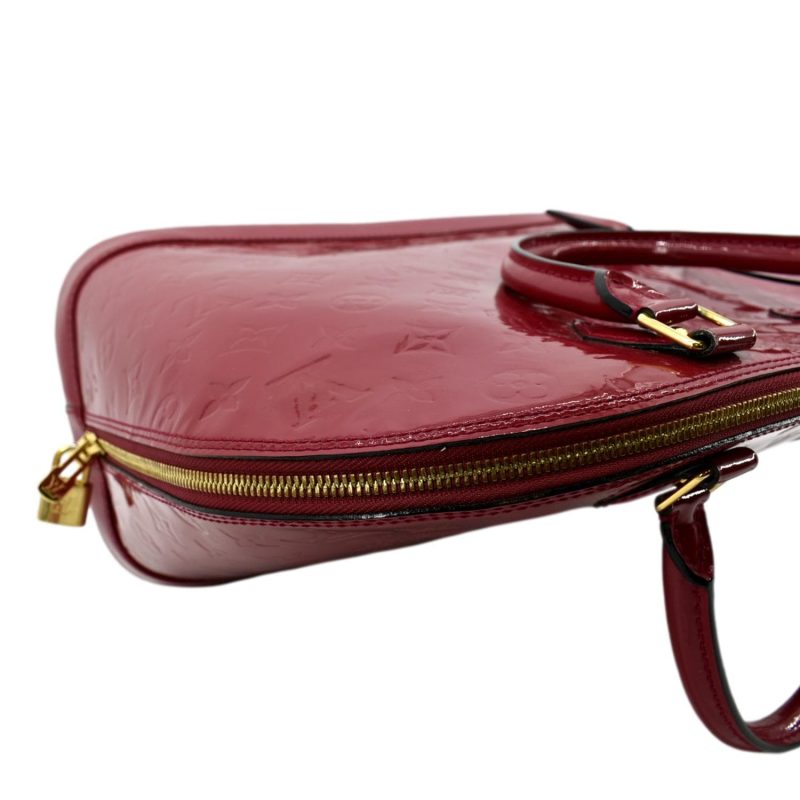 LOUIS VUITTON Alma GM Monogram Vernis Leather Satchel Bag Red - Image 4