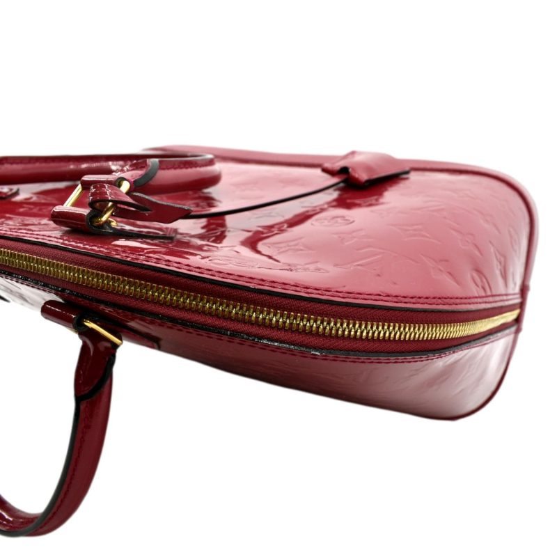 LOUIS VUITTON Alma GM Monogram Vernis Leather Satchel Bag Red - Image 5