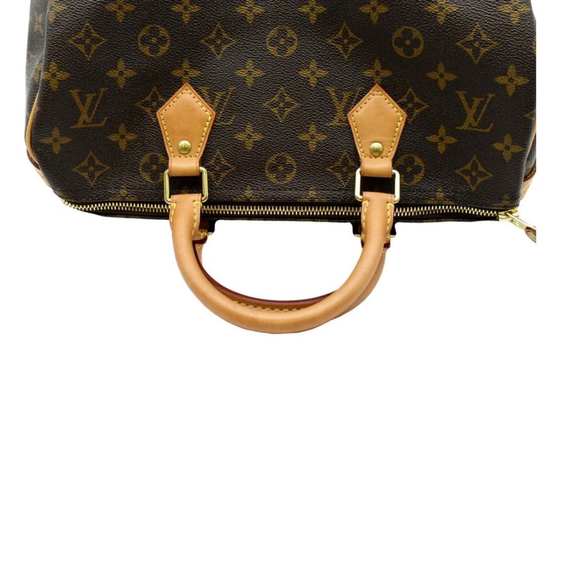 Louis Vuitton Speedy 30 Monogram Canvas Satchel Bag Brown - Image 3