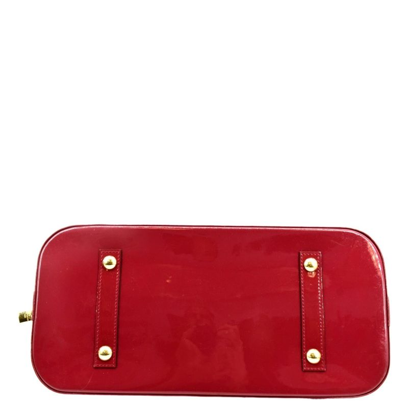 LOUIS VUITTON Alma GM Monogram Vernis Leather Satchel Bag Red - Image 8
