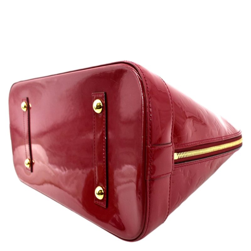 LOUIS VUITTON Alma GM Monogram Vernis Leather Satchel Bag Red - Image 6