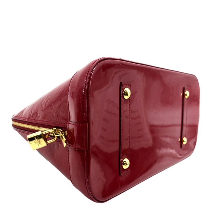 LOUIS VUITTON Alma GM Monogram Vernis Leather Satchel Bag Red - Image 7