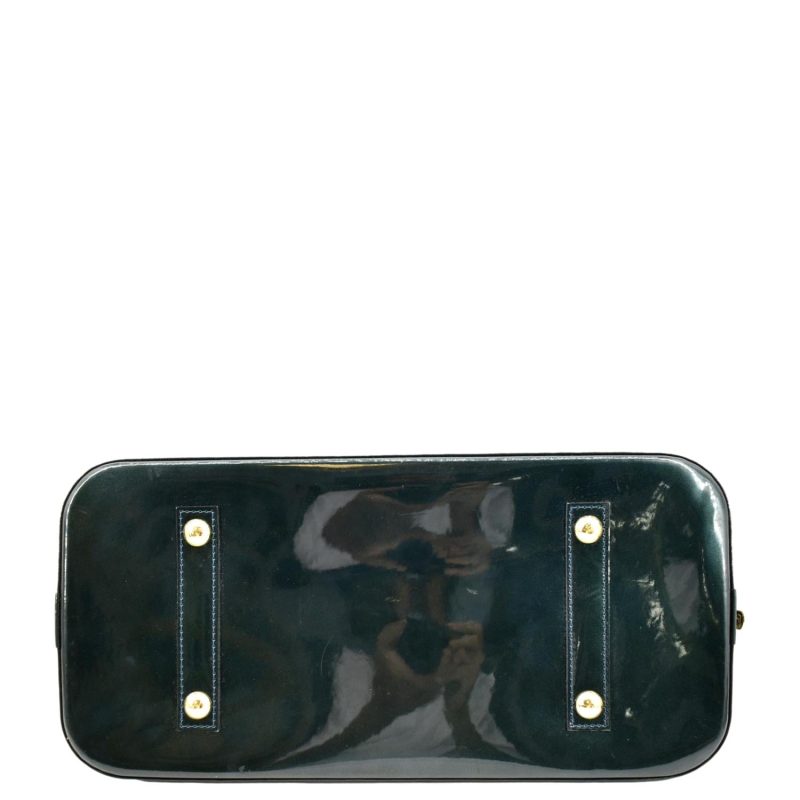 LOUIS VUITTON Alma GM Monogram Vernis Leather Satchel Bag Green - Image 7