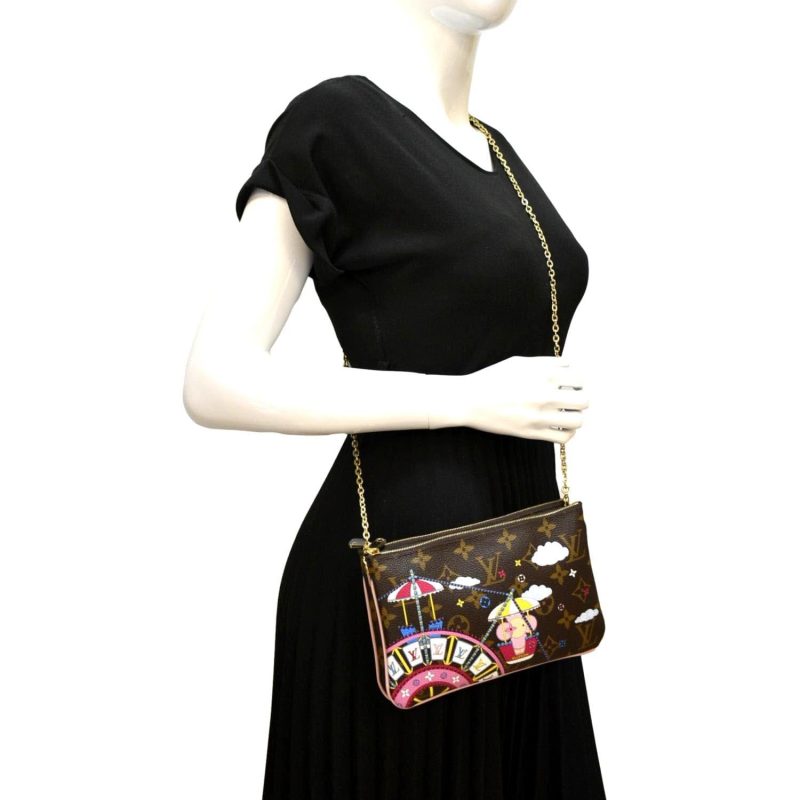 Louis Vuitton Vivienne Pochette Monogram Canvas Chain Crossbody Bag Brown