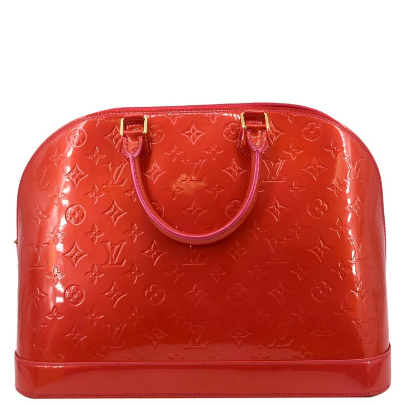 LOUIS VUITTON Alma GM Monogram Vernis Leather Satchel Bag Red - Image 2