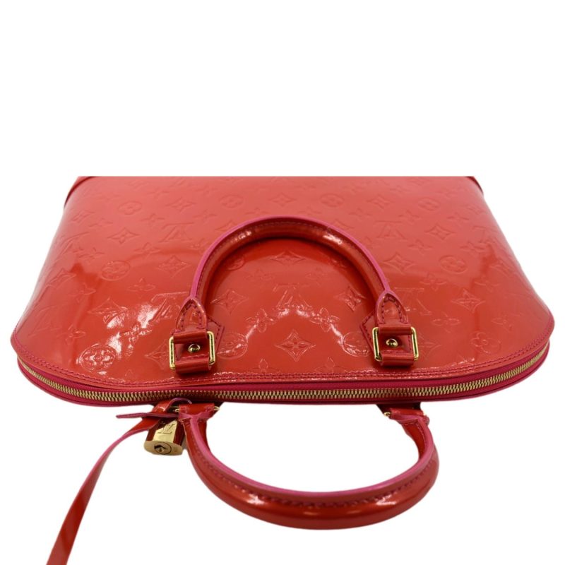 LOUIS VUITTON Alma GM Monogram Vernis Leather Satchel Bag Red - Image 3
