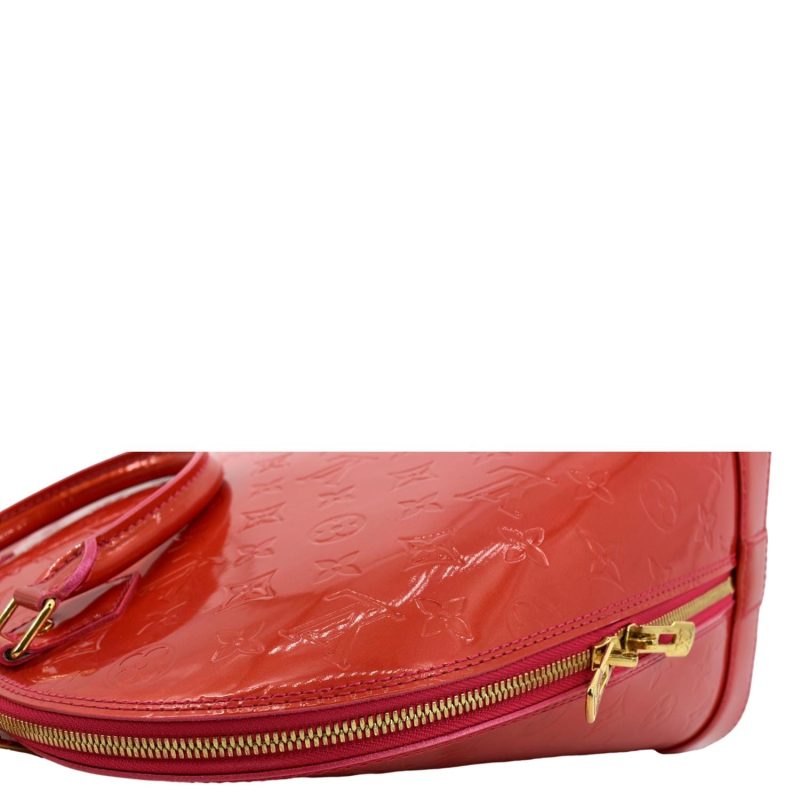 LOUIS VUITTON Alma GM Monogram Vernis Leather Satchel Bag Red - Image 4