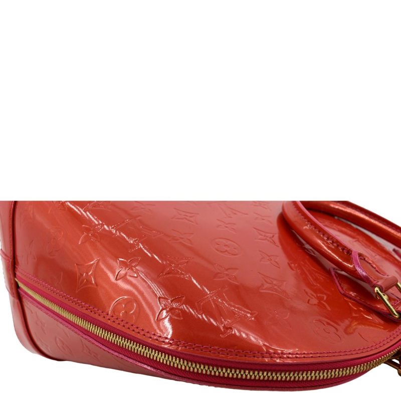 LOUIS VUITTON Alma GM Monogram Vernis Leather Satchel Bag Red - Image 5