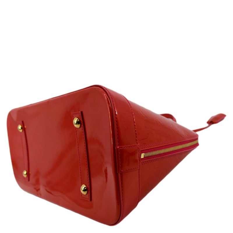 LOUIS VUITTON Alma GM Monogram Vernis Leather Satchel Bag Red - Image 6