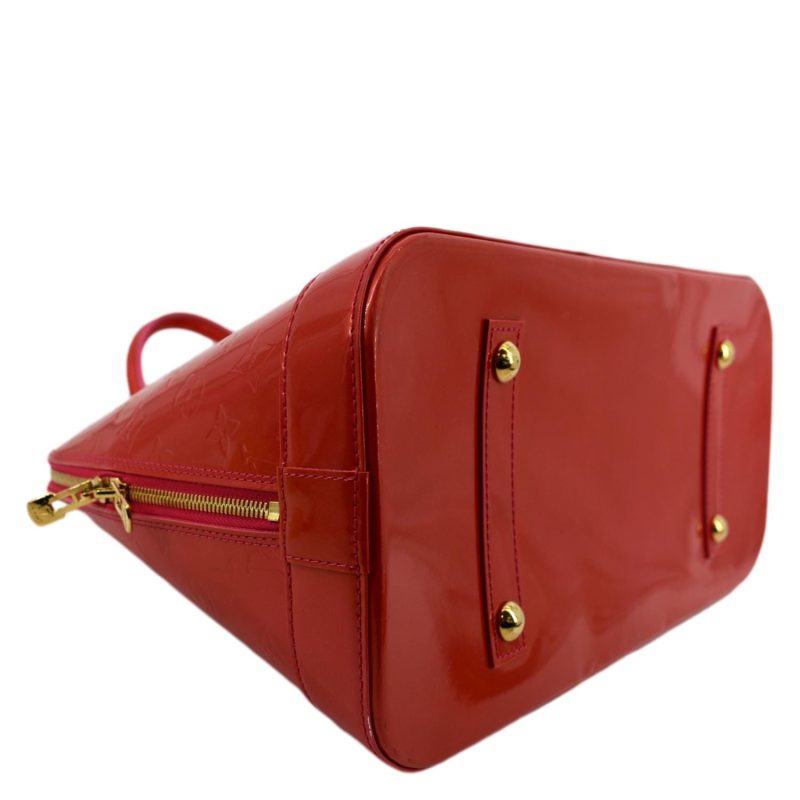 LOUIS VUITTON Alma GM Monogram Vernis Leather Satchel Bag Red - Image 7