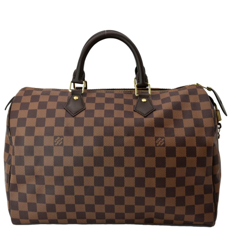 LOUIS VUITTON Speedy 35 Damier Ebene Satchel Bag Brown - Image 2
