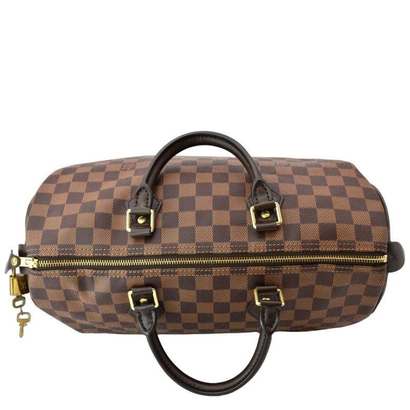 LOUIS VUITTON Speedy 35 Damier Ebene Satchel Bag Brown - Image 3