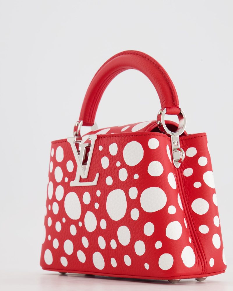 Louis Vuitton X Yayoi Kusama Red and White Mini Capucines Bag with Silver Hardware - Image 3